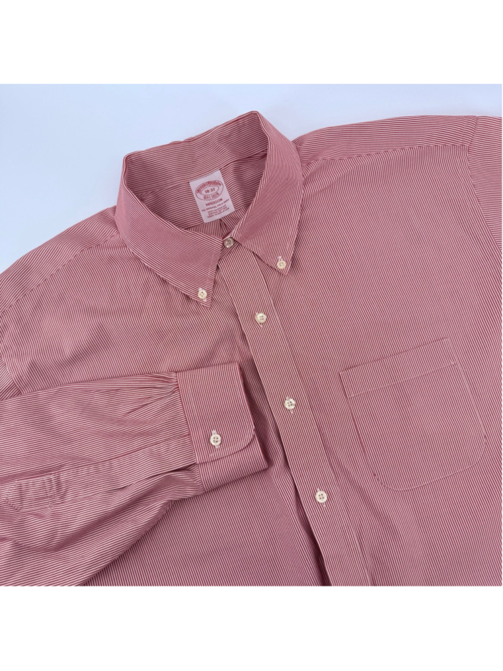 Men's Brooks Brothers Madison Dress Shirt 18-37 Red White Striped Supima Cotton